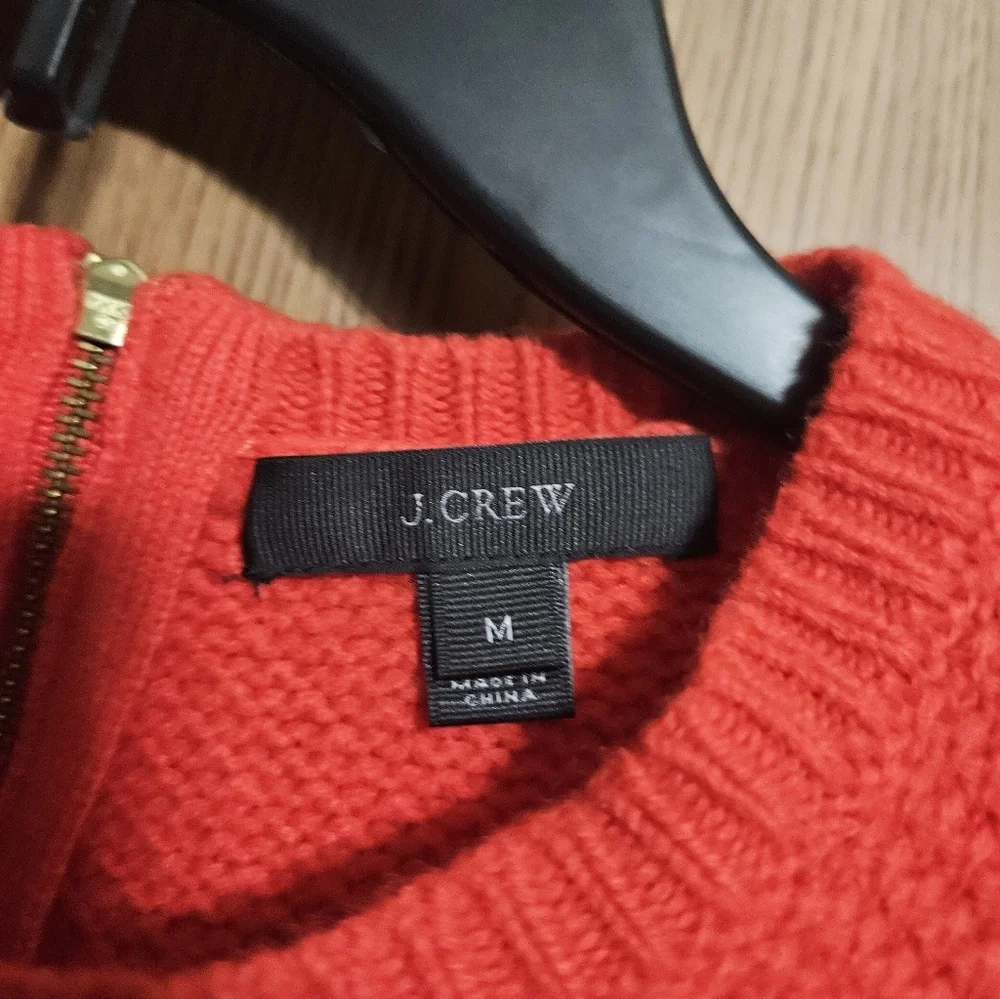 J.Crew Red Lambswool Long Sleeve Crew Neck Sweater Blue Shirttail Zipper!